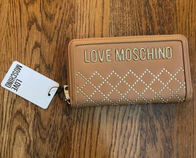 LOVE MOSCHINO Gold Studded  Zip Around Wallet Beautiful Caramel NWT