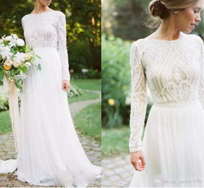 chiffon wedding dress with lace top
