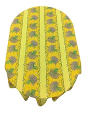 French Provencal Coated Cotton Tablecloth Lavender Bouquet Yellow France 59 X 79