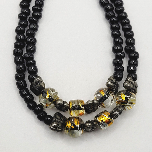 Handcrafted Art Glass Splatter Bead w Black Silver Tone ID Badge Holder Necklace - Picture 13 of 23
