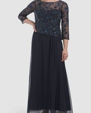 Alex Evenings Women Blue Sweetheart Illusion Embellished Mesh Gown Dress Size 10