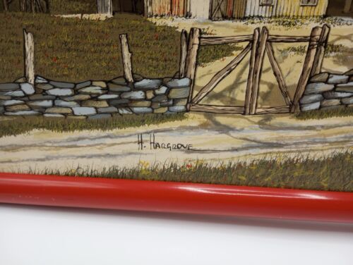 Hargrove Large Original Serigraph Oil Painting Barn & Tractor Americana 25x14 - Picture 4 of 6