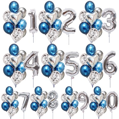 Silber Zahl Ballons Foi1 18. 30. 40. ALTER Geburtstag Party Dekoration BALLONS