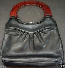 Beautiful Vintage Mid Century BAKELITE Retro 1950's Leather Hand Bag Mod Purse