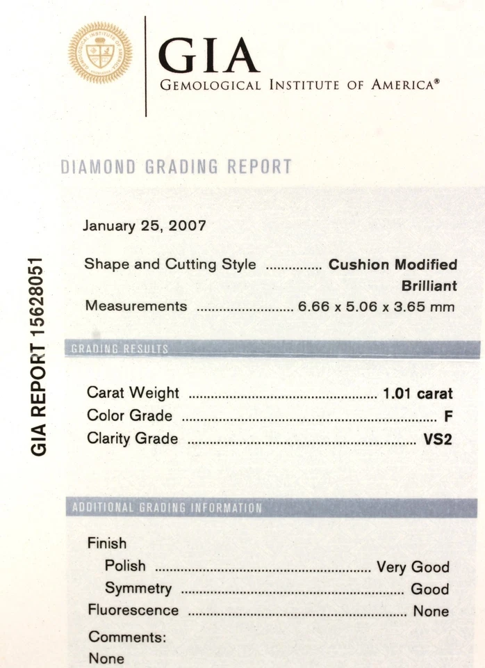 GIA Certified 1.01ct Cushion Cut Loose Diamond F VS2 6.66 x 5.06 x 3.65 mm NEW - Image 2 of 4