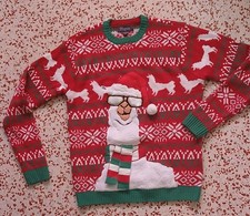 33 Degrees Funny Llama Christmas Knit Ugly Sweater Pullover Size M