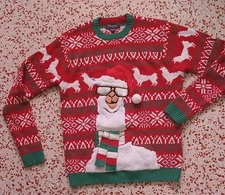 33 Degrees Funny Llama Christmas Knit Ugly Sweater Pullover Size M