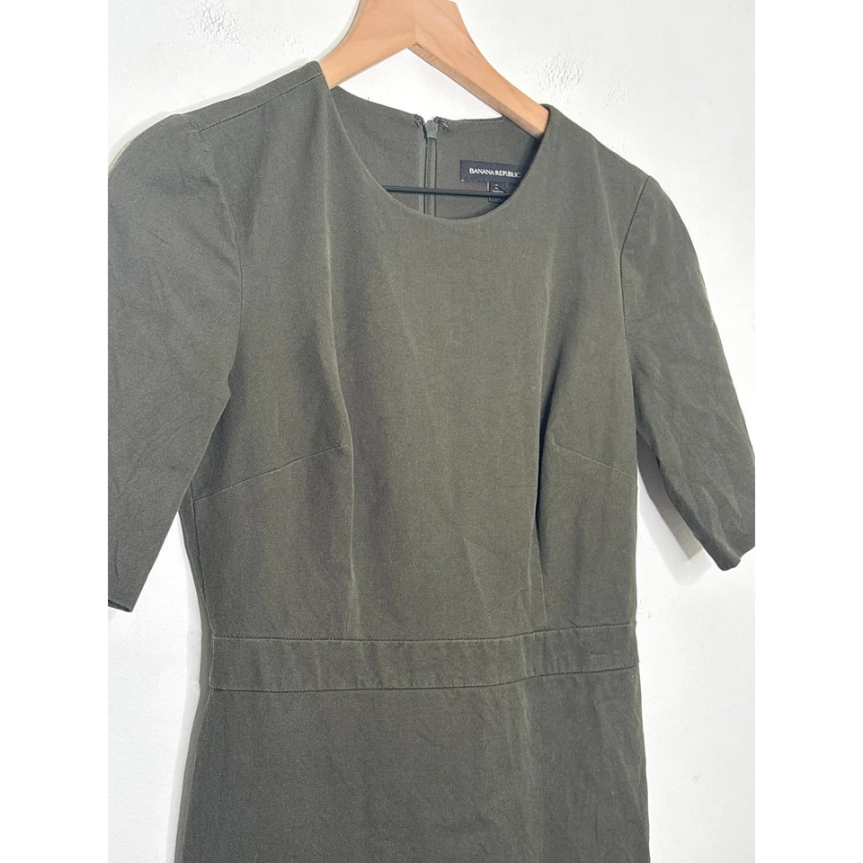 Vestido Vaina Banana Republic Bi Elastizado Manga Corta Talla 2 Verde Oliva Bodycon Foto 4 de 4