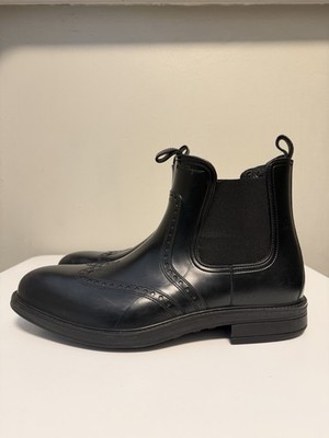 Salvatore Ferragamo Black Rubber Boston Wingtip Men's Rain Boots