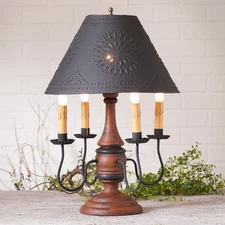 Jamestown Colonial Table Lamp Punched Tin Metal Shade in Pumpkin