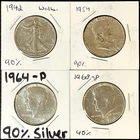 4 Silver Half Dollars Coin Lot 90% & 40% Walker Franklin Kennedy Set Of 4