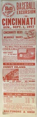 B&O Eisenbahn Poster Cincinnati Reds vs Milwaukee Braves Ausflug Coney Island