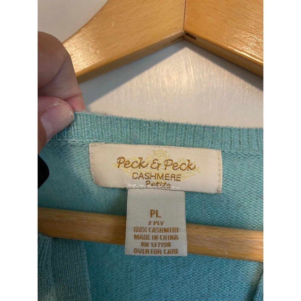 Peck & Peck blue cashmere pullover sweater split neck lightweight Size Lp - Image 4 of 4