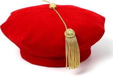 Red Velvet Graduation Doctoral Tam Adjustable Size With Gold Bullion Tassel