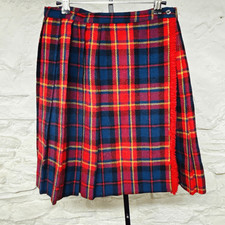Vintage 60s 70s Pleated Plaid Wrap Skirt Wool Blend Flannel Schoolgirl Cosplay