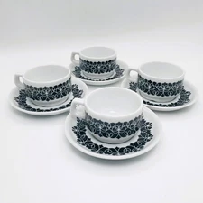 notNeutral Mocha Cup & Saucer Espresso Set - Black Floral Pattern - Set of 4