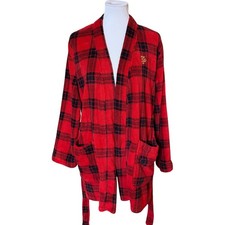 PINK Victoria's Secret Robe Women S Red Black Buffalo Plaid Plush Fleece Logo