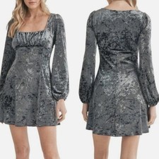 All In Favor Dress Vintage Crushed Velvet Milkmaid Mini Velour Women Long Sleeve
