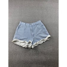 Vintage 1990s CHAYA Shorts Women 26 Blue Gingham Ruffle High Waist Cotton USA