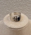 Large Vintage Men’s Sterling Silver & Onyx Cuff Ring Mexico HOB 925 Size 14