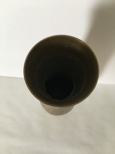 "Florero vintage de metal de latón grabado esmaltado pintado 12"" de alto India" - Imagen 6 de 9