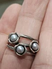 Vintage Pandora 925 Silver Three Wishes Grey Pearl Ring Size 8, 6g