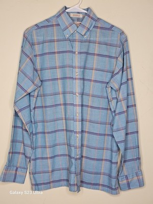 Arrow Boardwalk Plaid Button Down Shirt Men s Size M Long Sleeve Blue Cotton