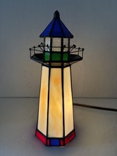 Tiffany Style Stained Glass Lighthouse Accent Lamp Nautical D cor 10"