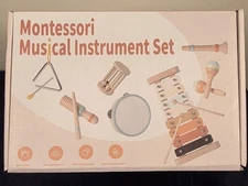 Montessori Wooden Musical Instrument Set 7pcs Toddler Toy Drum Xylophone Ages 3+