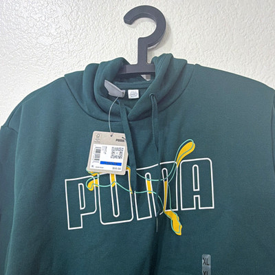 PUMA Green Essentials Graphic Logo Pullover Hoodie Fleece Cotton Men's XL