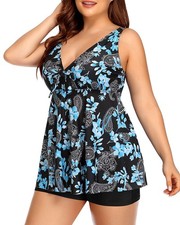 Two Piece Plus Size Tankini Swimsuits for Women Flowy Bathing Suits with Shor...