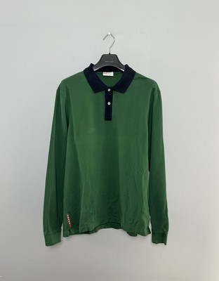 Men's Prada Milano Polo Shirt Long Sleeve Small Logo Green Size L