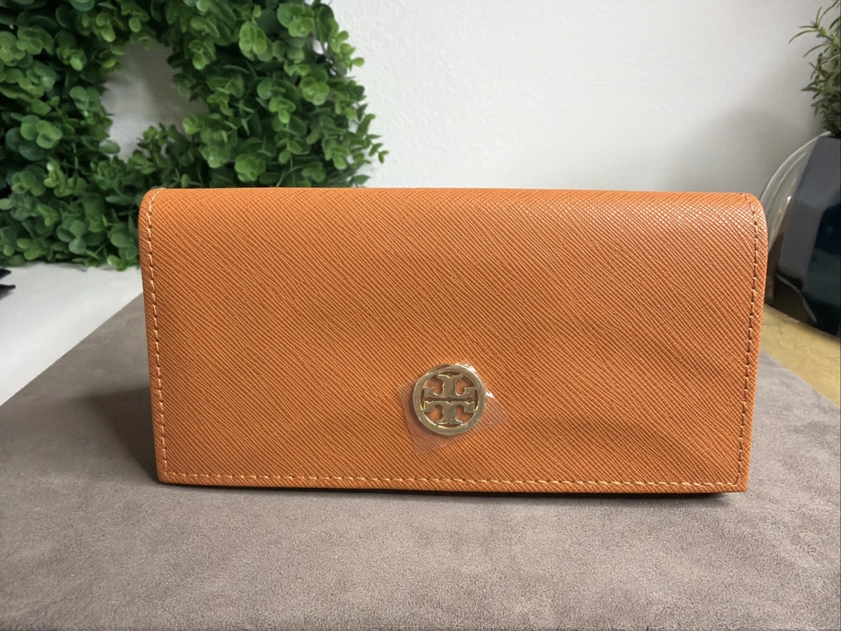 Tory Burch Crossgrain Orange Leather Large Sunglasses Case Clutch Tory Burch Eyeglass Case Orange Gold Logo | Mercari main image 2