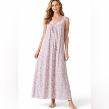 Eileen West pink Floral lace ruffles cottage roman maxi nightgown soft comfy M