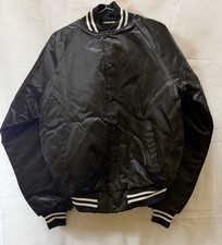 Vintage Auburn Sportswear Black Satin Bomber Jacket Quilted Lined Made in USA