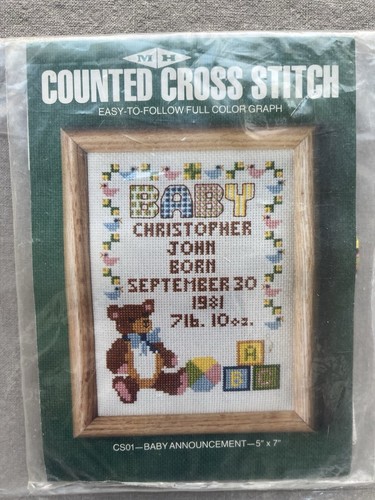 MH Counted Cross Stitch Kit Baby Birth Announcement Name 5x7" CS01 New-Sealed
