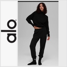 Alo Yoga Weekend Escape Waffle Jogger And Sweatshirt 2 Pc Set Athleisure Black S