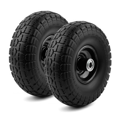 2 Pack 10'' Flat Free Tires 4.10/3.50-4 w/ 5/8'' Bearings - 10 Year Warranty