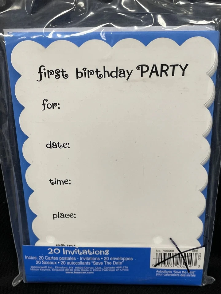 Sweet Blue Boy 1st Birthday Cupcake Party Invitations Envelopes Seals 20 ct - Image 3 of 3