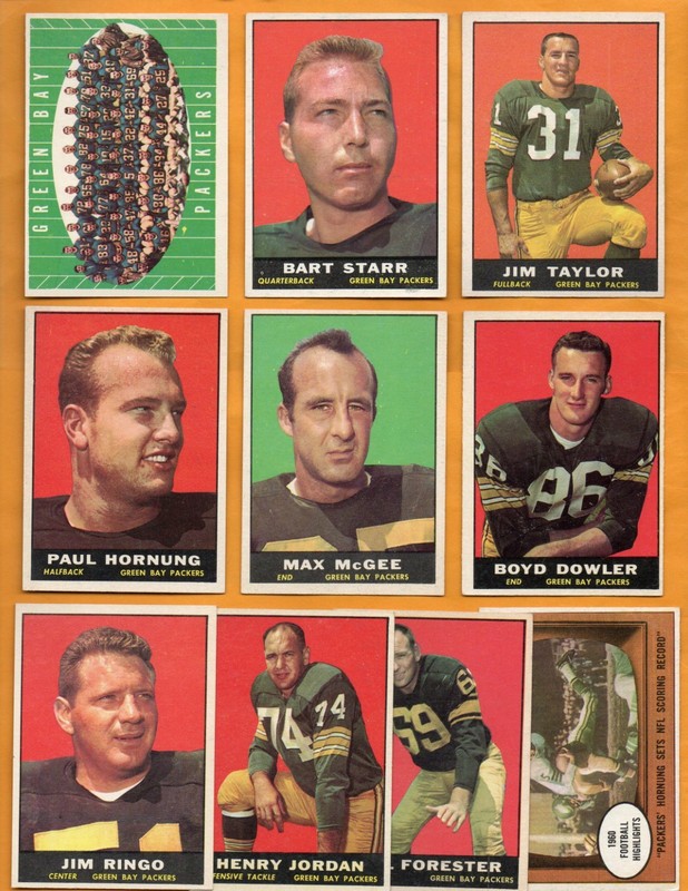 1961 Topps Green Bay Packers 10 card team set w 5 HOF Starr Taylor Hornung Ringo