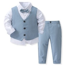 Boy Children Spring Autumn Boutique Clothing Set Solid Vest Suit Kids Cotton