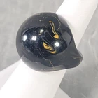 Bakelite Dome Ring Size 5.75 Black Gold Swirl Simichrome Tested Vintage Jewelry