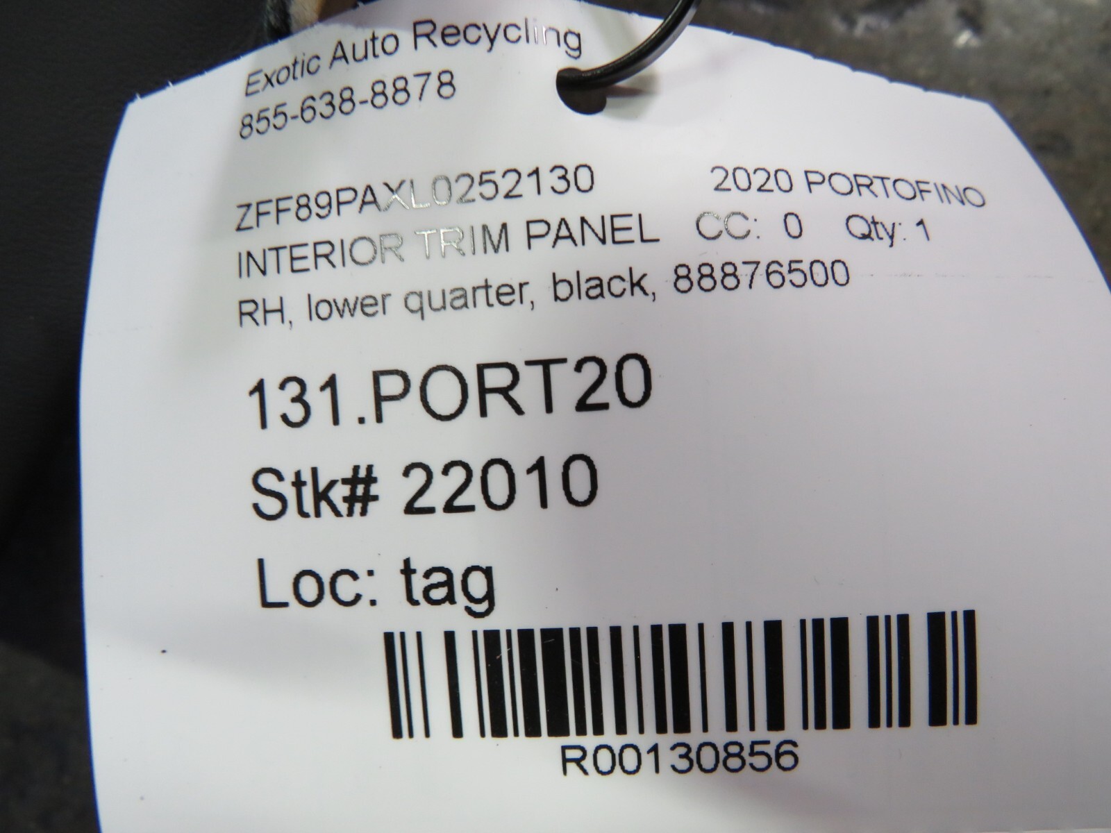 Ferrari Portofino, RH, Right, Lower Quarter Trim, Black, Used, P/N 88876500