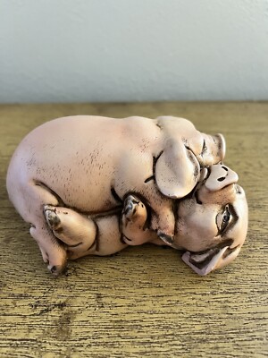 VINTAGE Happy Pigs In A Pile Heavy Cast Resin STATUE Sex Couple