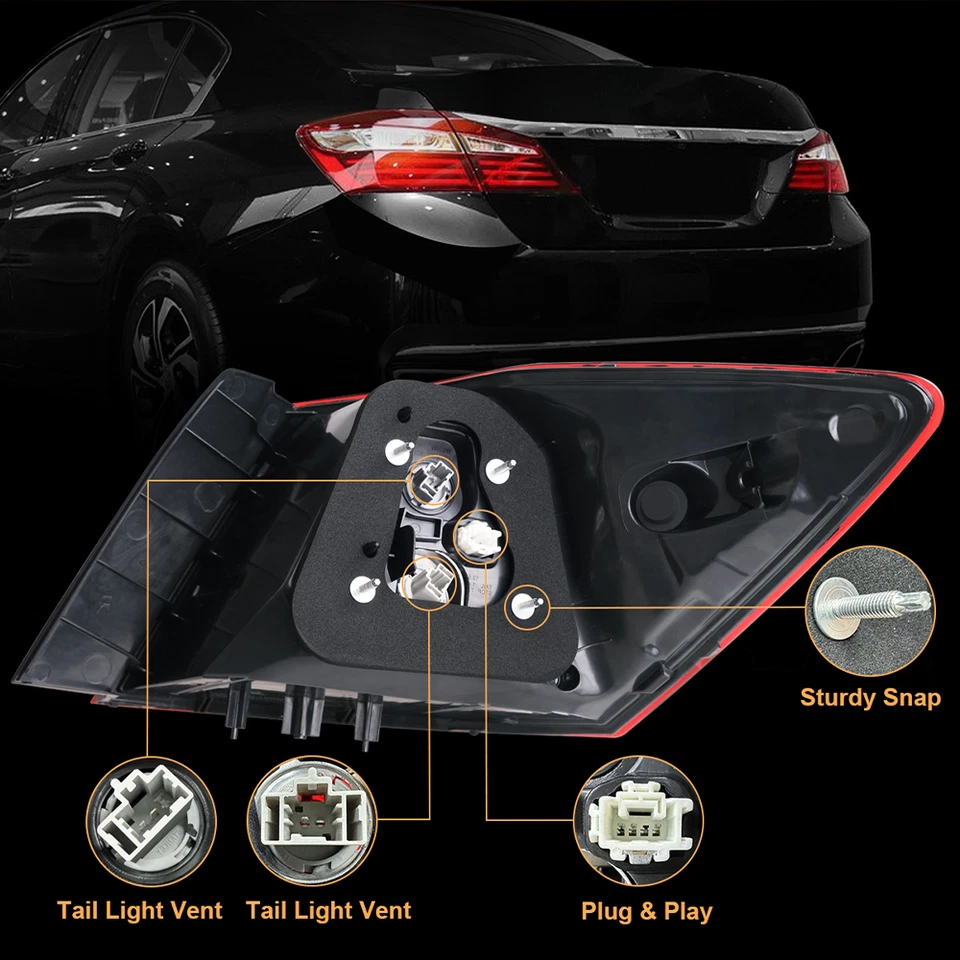 Pair Tail Lights Fit For 2016-2017 Honda Accord Left and Right Outer Brake Lamp Foto 3 de 4