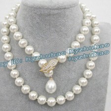 16-50"8/10/12/14mm Round White South Sea Shell Pearl Beads Drop Pendant Necklace