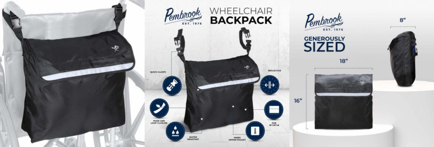 Pembrook Wheelchair Backpack Bag Black Great Accessory Pack for eBay