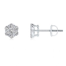 Elegant Unisex White Gold 925 Sterling Silver Flower Cluster Screw Back Earrings