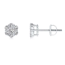 Elegant Unisex White Gold 925 Sterling Silver Flower Cluster Screw Back Earrings
