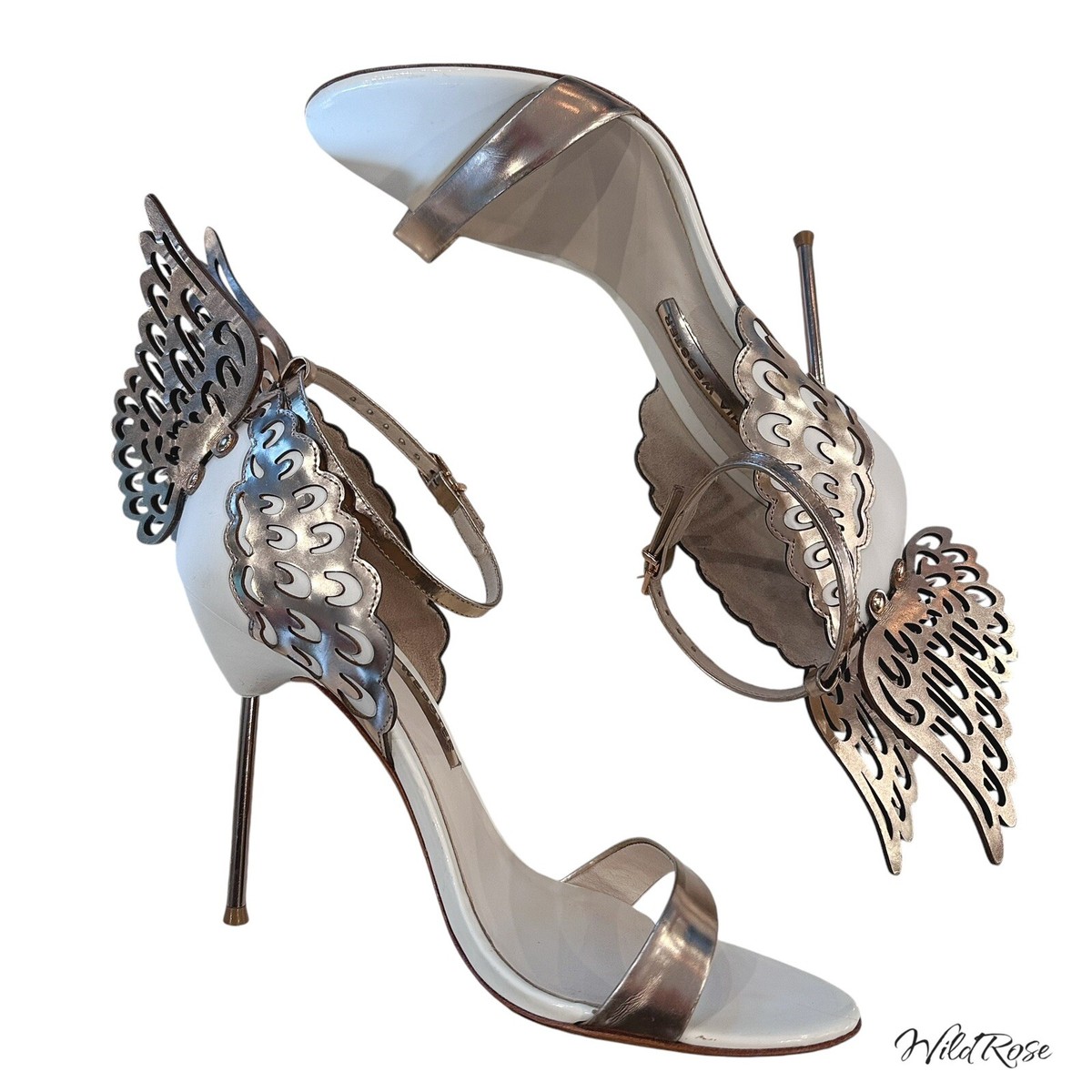 SOPHIA WEBSTER Evangeline Rose Gold & White Angel Wing Heels SZ 39